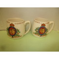 UNUSUAL PAIR SOLIAN WARE MUGS TO CELEBRATE  CROWNING  KING GEORGE 6TH AND  WIFE QUEEN MARY 1937
