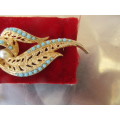 1960`S TURQUOISE PASTE AND GILT BROOCH  FERN PATTERN