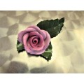 VINTAGE HEREND (HUNGARY) PORCELAIN PINK ROSE WITH LEAF