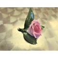 VINTAGE HEREND (HUNGARY) PORCELAIN PINK ROSE WITH LEAF