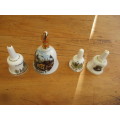 COLLECTION OF FOUR MINIATURE CHINA BELLS ENGLAND