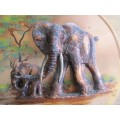 BEAUTIFUL GASTONE COPPER ELEPHANT AND CALF PLAQUE. MEMORIES OF RHODESIA