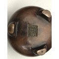 CHINESE BRONZE POT WITH SILVER INLAY (SIGNED)