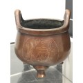 CHINESE BRONZE POT WITH SILVER INLAY (SIGNED)