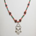Handcrafted Coral, Quartz and Rudraksha Seeds beaded Necklace and Earrings (Root and Heart Chakras)