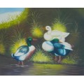 ducks at the pond oil painting