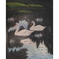 swans at the pond oil painting