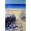 sea & beach view with bicycle oil painting