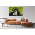 large oil painting - ape with headphones