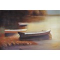 boats on river oil painting