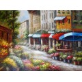 street scene with florals oil painting