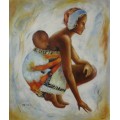 mother and child - africa oil painting