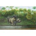 african wildlife buffalo oil painting