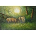 elephants oil painting