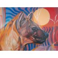 peter botha - hyena and maasai oil painting