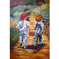 oil painting of boys in garden