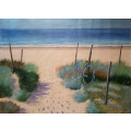 Coastal Beach with bicycle oil painting