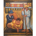 after diego rivera the flowered  canoe oil painting