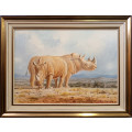wim kosch wildlife art rhinos oil painting