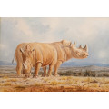 wim kosch wildlife art rhinos oil painting