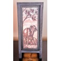 Handmade Vintage Style Thai Lamp with Elephant and Her Baby Under Tree  -  Cream and Brown