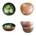 Handmade Painted Coconut Bowl - Green, Black , Silver leaf pattern