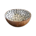 Handmade Mosaic Coconut Bowl - Black and Pearl White with Elephant