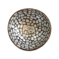 Handmade Mosaic Coconut Bowl - Black and Pearl White with Elephant