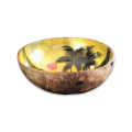 Handmade Painted Coconut Bowl - Black and Gold with Sunset and Palm trees