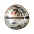 Handmade Painted Coconut Bowl - Black and Silver with Sunset and Palm Trees