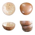 Handmade Mosaic Coconut Bowl - Peach with Elephant and Tear Drop Pattern