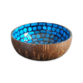 Handmade Mosaic Coconut Bowl - Blue and Black