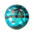 Handmade Painted Coconut Bowl - Blue and Black with Sunset and Palm Trees