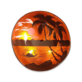 Handmade Painted Coconut Bowl - Orange and Black with Sunset and Palm Trees