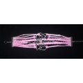 Love , Infinity , Angel Wings , Heart Vegan Leather & Wax String Multilayer Charm Bracelet - Pink