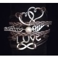 Love , Infinity , Angel Wings , Heart Vegan Leather & Wax String Multilayer Charm Bracelet - Brown