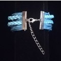 Peace , Infinity , Believe, Butterfly Vegan Leather & Wax String Multilayer Charm Bracelet - Blue