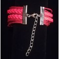 Peace , Infinity , Believe, Butterfly Vegan Leather & Wax String Multilayer Charm Bracelet - Red