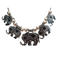 Boho Vintage Style Silver Necklace with Elephant Design - Black and Grey