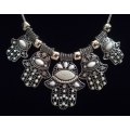 Boho Vintage Style Silver Necklace with Hamsa Design - White