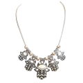 Boho Vintage Style Silver Necklace with Hamsa Design - White