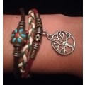 Unisex Multilayer Adjustable Leather / Vegan leather Wax String Bracelet  with Tree of Life Charm