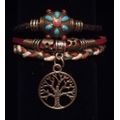 Unisex Multilayer Adjustable Leather / Vegan leather Wax String Bracelet  with Tree of Life Charm