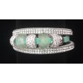 Multilayer Light Green Crystal Beaded & Rhinestone Vegan Leather & Suede Bracelet - Magnetic Clasp
