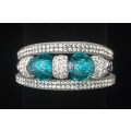 Multilayer Light Blue Crystal Beaded & Rhinestone Vegan Leather & Suede Bracelet with Magnetic Clasp