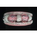 Multilayer Pink Crystal Beaded & Rhinestone Vegan Leather & Suede Bracelet with Magnetic Clasp