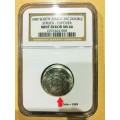 1989 SA 20c NGC MS66. Very rare and curious errors coin. Double stamped flip-over and off centre.