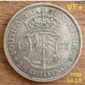 1933 SA rare date 2.5 Shillings or Half Crown or 2/6. Nice VF condition. Value R7500. UNC is R105K