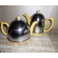 Art Deco Ceramic Teapot and Coffee with Insulated Chrome Cosy. Lovely yellow