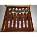 6 Silver-tone Tea Spoons with Pink and Blue Floral Inlay